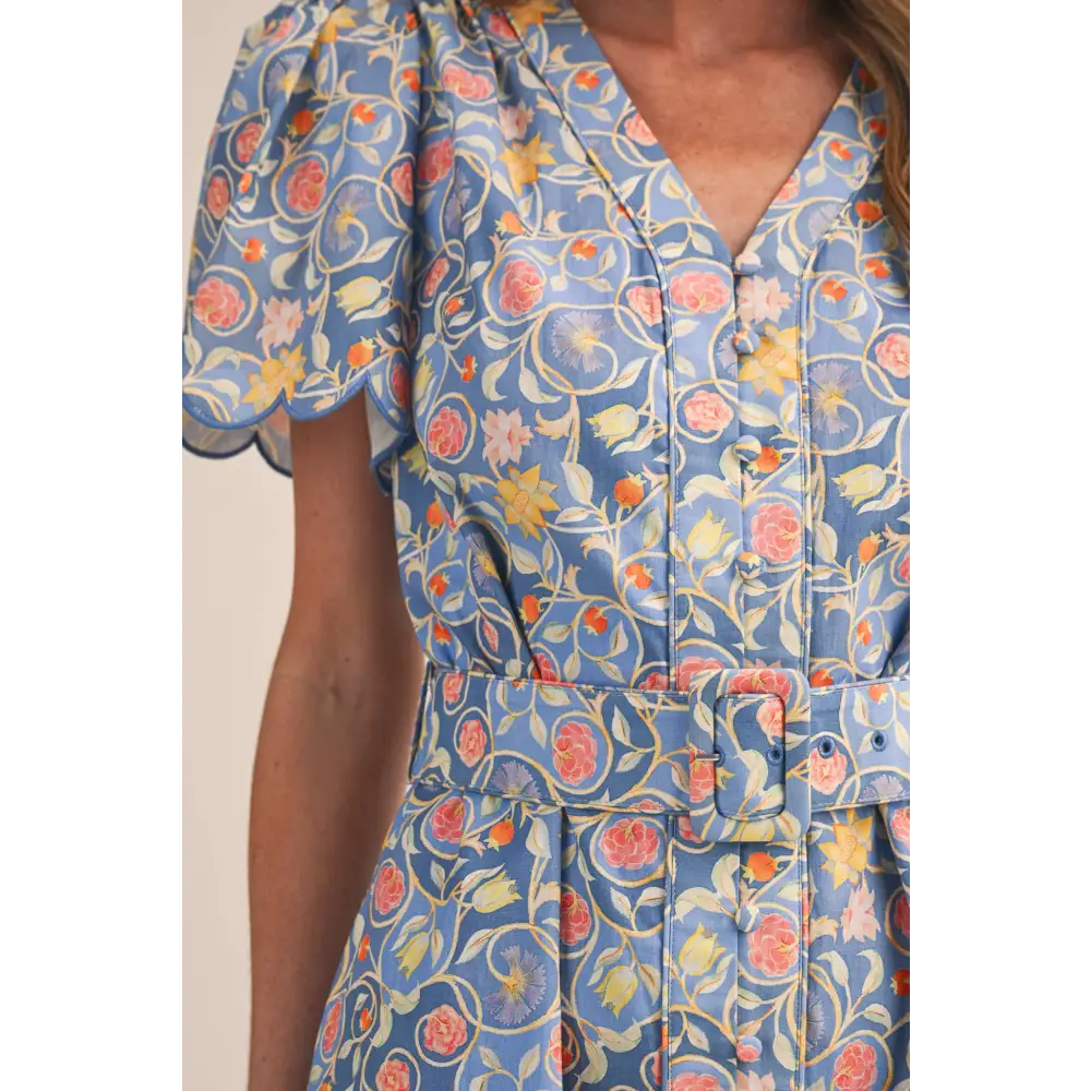 FLORAL PRINT BUTTON DOWN BELTED MIDI DRESS MDR4747