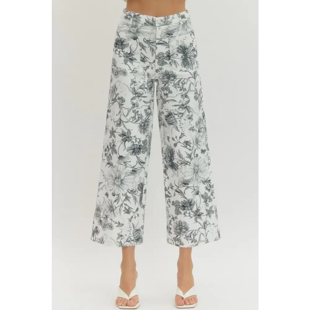 Floral Print Wide Leg Pants - Pants