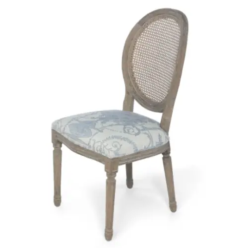 FRENCH BLUE BOUQUET CANE BACK DINING CHAIR - DINING CHAIR