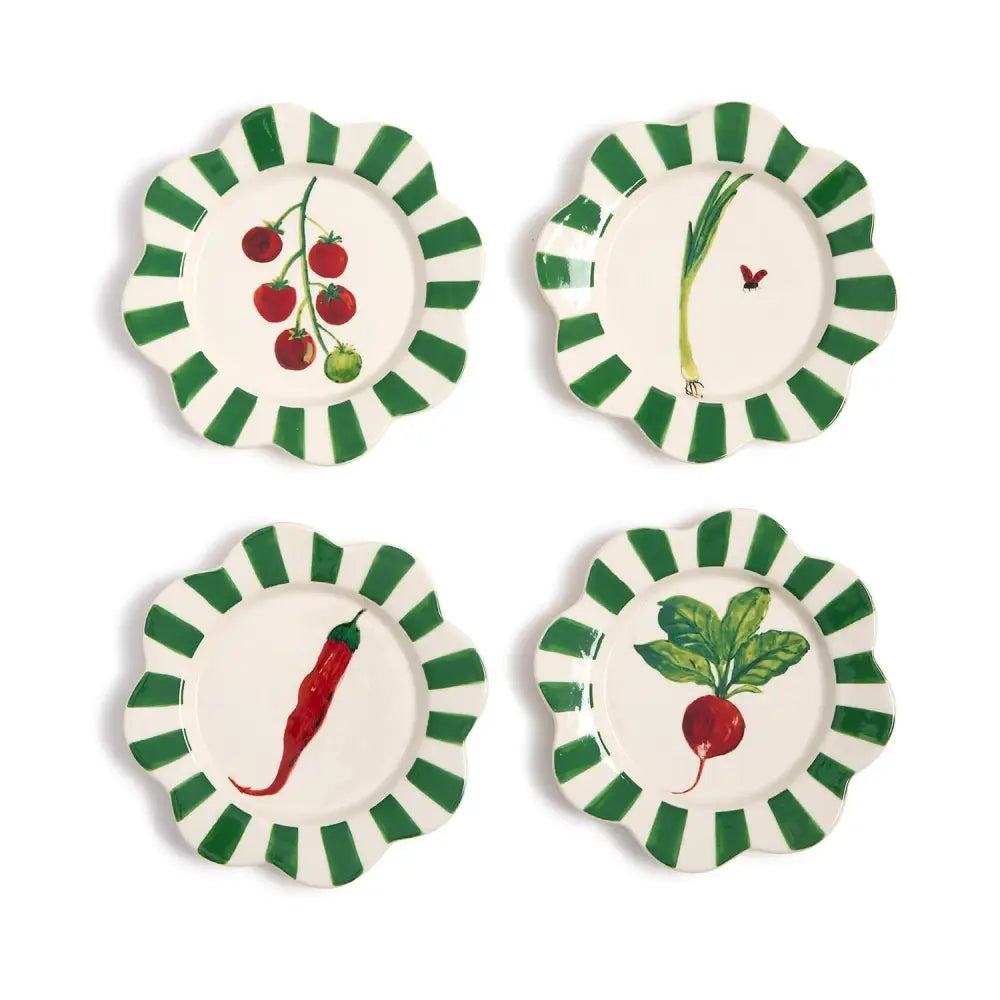 Garden Harvest Set of 4 Vegetable Tidbit Plates - Desser Plate