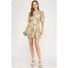 Garden Party Puff Sleeve Belted Cotton Mini Dress