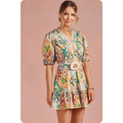 Garden Party Puff Sleeve Belted Cotton Mini Dress
