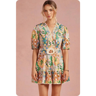 Garden Party Puff Sleeve Belted Cotton Mini Dress