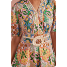 Garden Party Puff Sleeve Belted Cotton Mini Dress - L / Multi