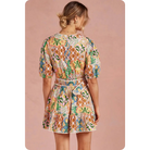 Garden Party Puff Sleeve Belted Cotton Mini Dress - M / Multi
