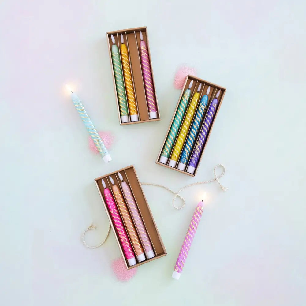 Glitterville Swirl Rainbow Candle S/4 - Candle