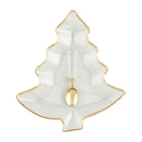 Gold Edge Glass Tree Platter - CHRISTMAS