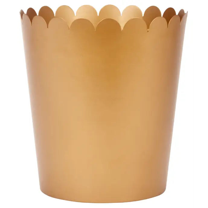 Gold Scalloped Metal Planter or Waste Basket - Planter