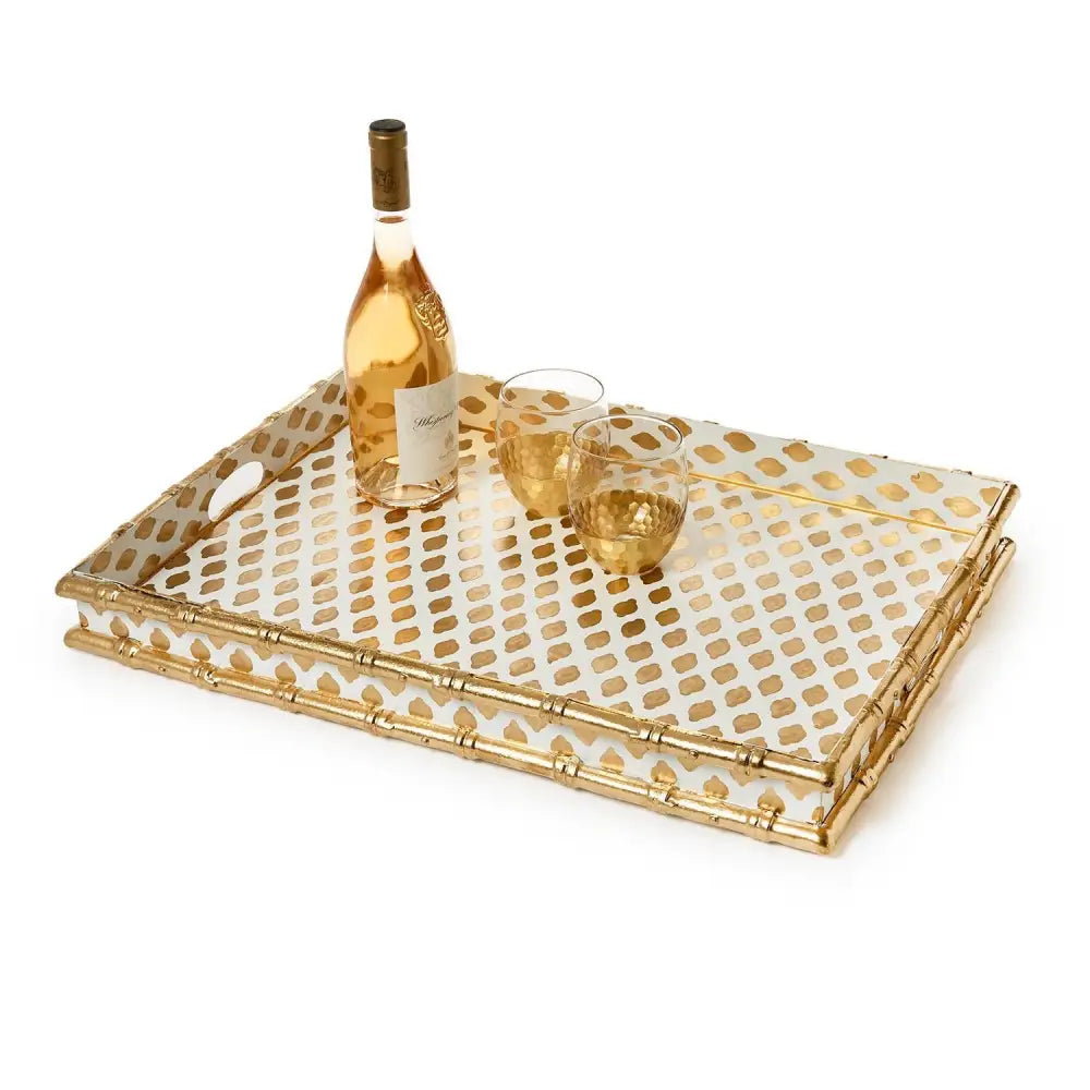 Gold & White Hand Painted Tray - Tray