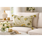 Green Embroidered Floral Cotton 16’’x24’’ Throw Pillow - Cover + Insert - Lumbar Pillow