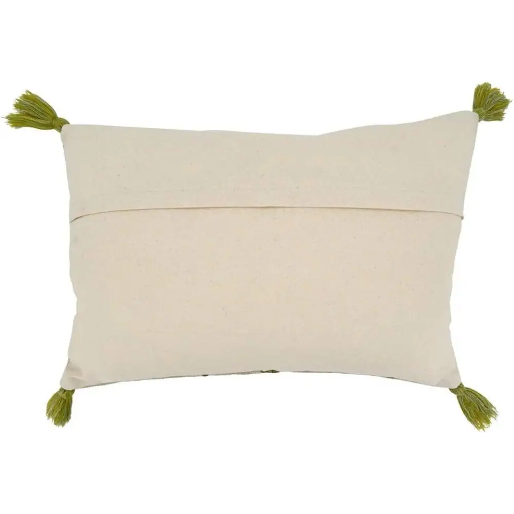 Green Embroidered Floral Cotton 16’’x24’’ Throw Pillow - Cover + Insert - Lumbar Pillow