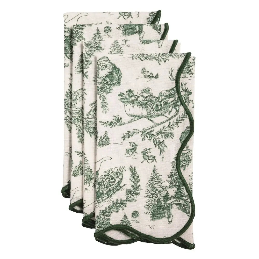 Green Toile Dinner Napkin Set - Christmas Napkins