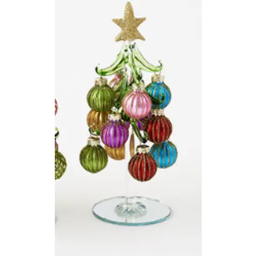 Handmade Glass Tree w/Balls - 3 - Christmas Decor