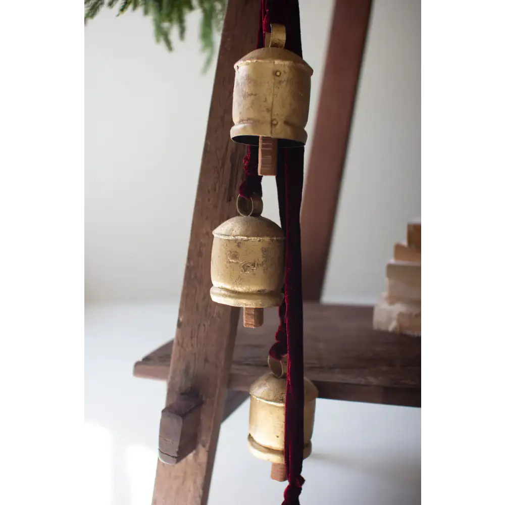 Jingle Bell Cluster with Maroon Velvet Ribbon - jingle bells