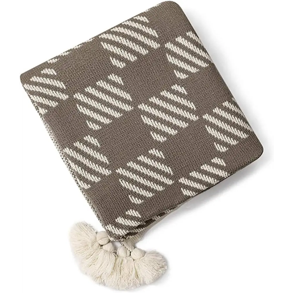 Khaki-Ivory Check Striped 50’’x60’’ Throw Blanket - BLANKET