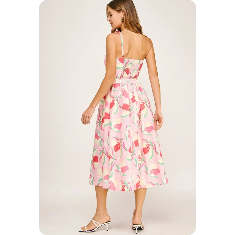 Knotted Flower Bow Floral Midi Dress