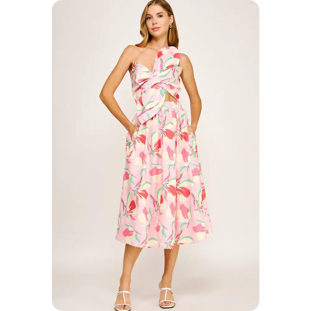 Knotted Flower Bow Floral Midi Dress