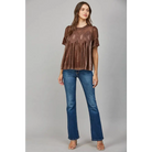LACE DETAIL VELVET BABYDOLL TOP FT25474