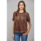 LACE DETAIL VELVET BABYDOLL TOP FT25474