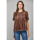 LACE DETAIL VELVET BABYDOLL TOP FT25474 - CHOCO BROWN / L