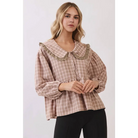 Lace Trim Peter Pan Collar Top RT264 - L / MOCHA COMBO