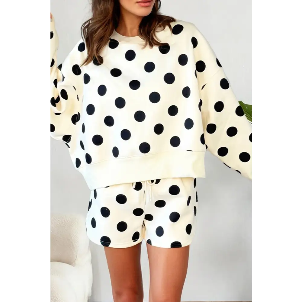 LAS Polka Dot Looks Pullover Drawstring Shorts Sets (S-XL)