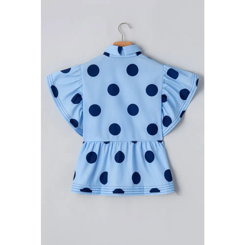 LAS Polka Dot Print Ruffled Buttoned Collared Blouse (S-XL)