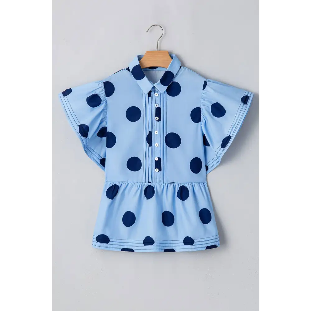LAS Polka Dot Print Ruffled Buttoned Collared Blouse (S-XL)
