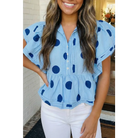 LAS Polka Dot Print Ruffled Buttoned Collared Blouse (S-XL)