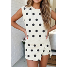 LAS Ribbed Trim Polka Dot Tank Split Mini Skort Set(S-4X)