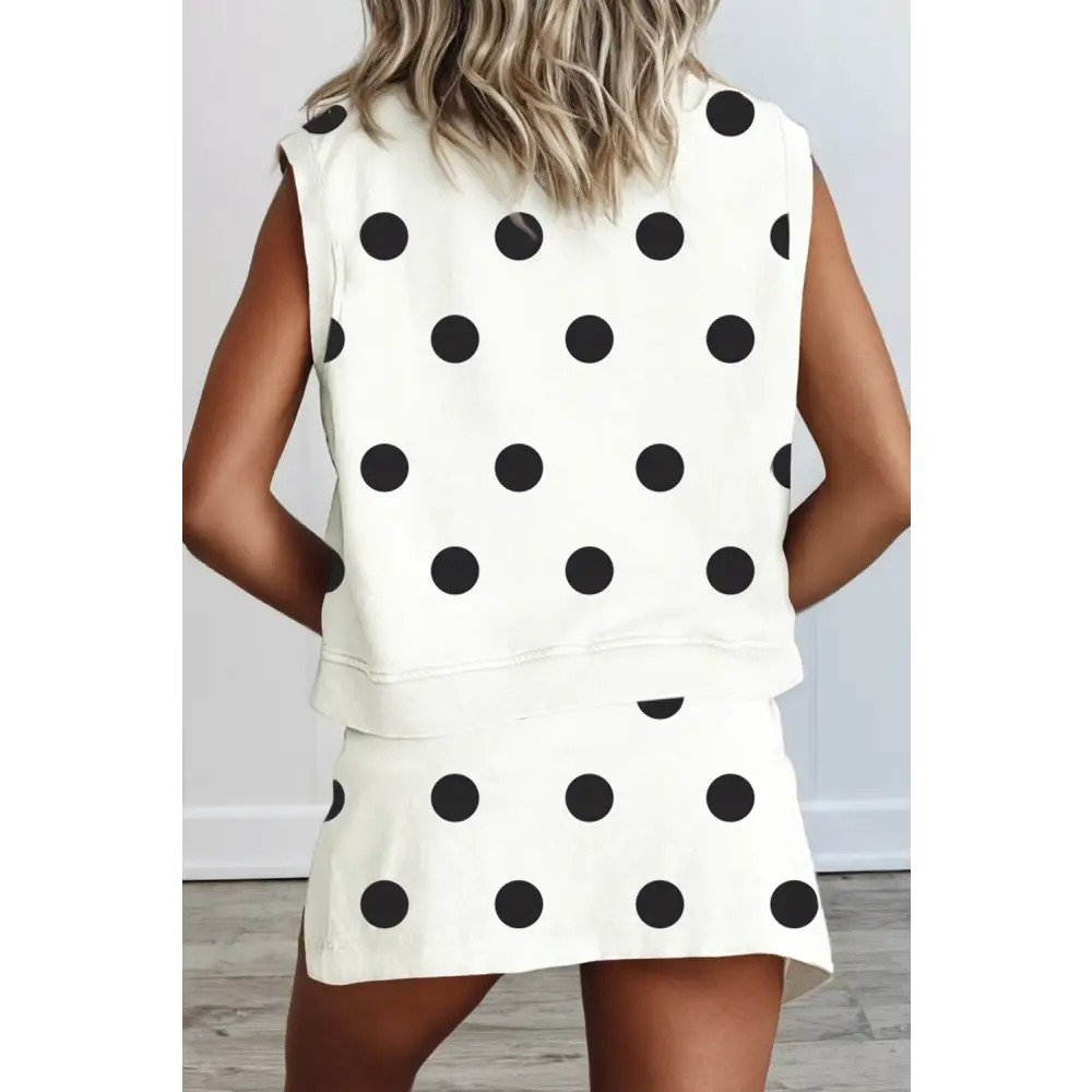 LAS Ribbed Trim Polka Dot Tank Split Mini Skort Set(S-4X)