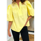 LAS Stitched Detail V Neck Puffy Half Sleeve Blouse (S-XL)