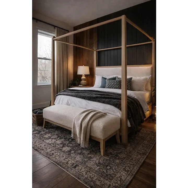 Light Wood Canopy Queen Bed - Queen Bed