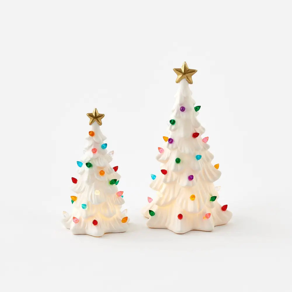 Lighted Christmas Porcelain Tabletop Trees Set of 2