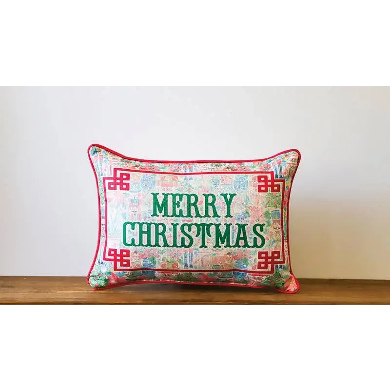 Lilly Nutcracker Merry Christmas Piped Pillow