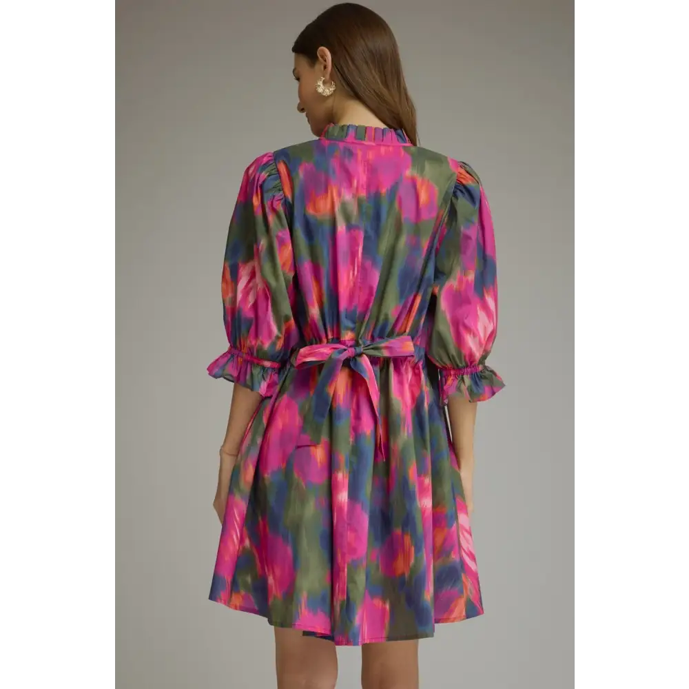 Magenta Watercolor Mini Dress - Dress