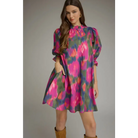 Magenta Watercolor Mini Dress - S - Dress