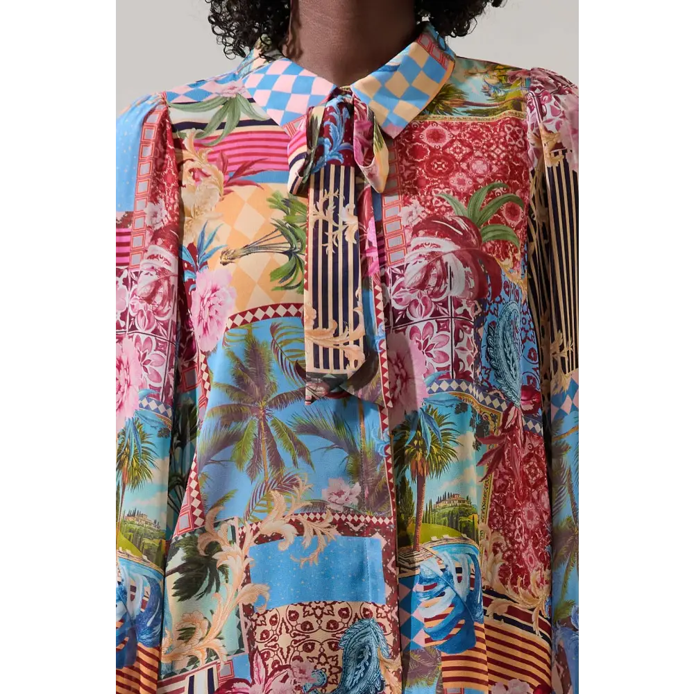 Melani Tropical Matra Long Sleeve Collared Blouse