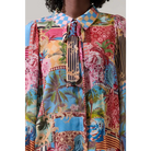 Melani Tropical Matra Long Sleeve Collared Blouse