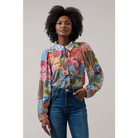 Melani Tropical Matra Long Sleeve Collared Blouse - BLUES-MUL / M