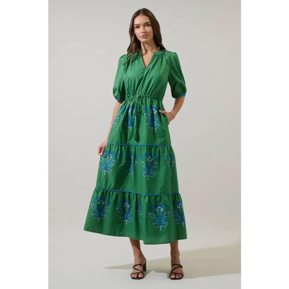 Meridy Floral Vonie Tiered Midi Dress