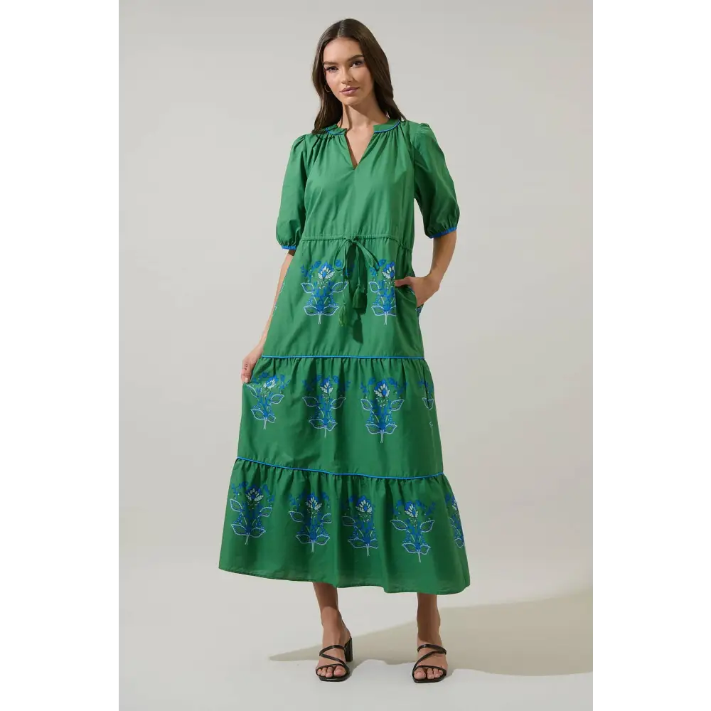 Meridy Floral Vonie Tiered Midi Dress