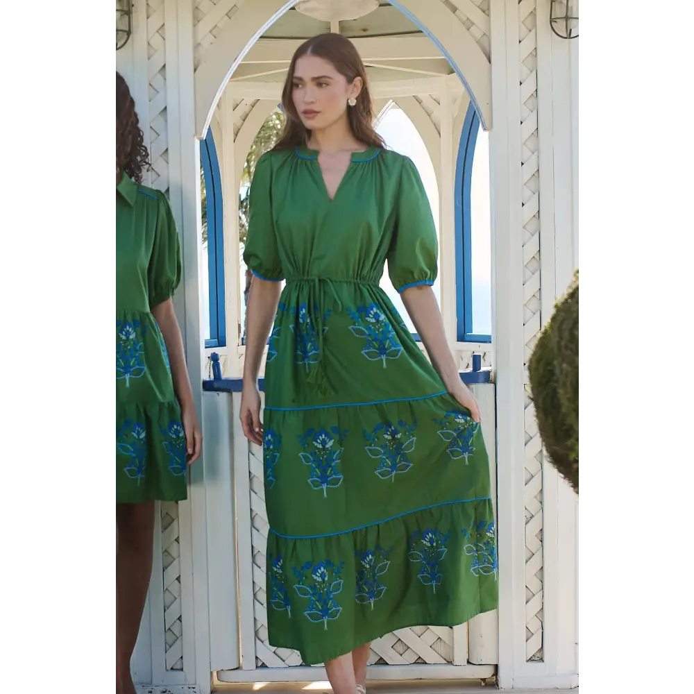 Meridy Floral Vonie Tiered Midi Dress - KELLY-BLUE-MUL / XL