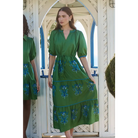 Meridy Floral Vonie Tiered Midi Dress - KELLY-BLUE-MUL / XL