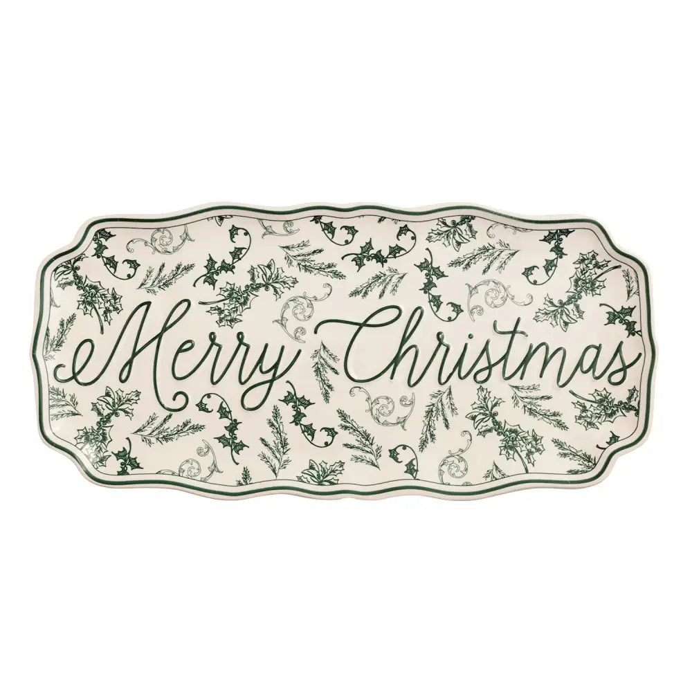 Merry Christmas Green Toile Tray - christmas serveware