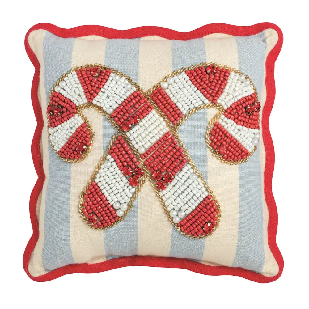 Mini Beaded Pillow - Candy Cane - Christmas Pillow