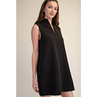 Mini Dress Stand Collar Slit V-Neck Sleeveless