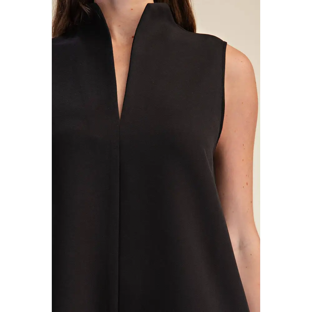 Mini Dress Stand Collar Slit V-Neck Sleeveless