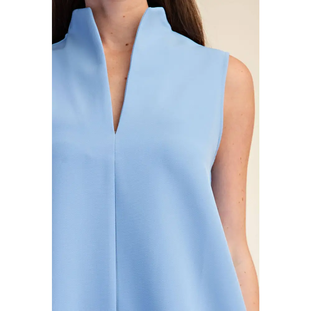 Mini Dress Stand Collar Slit V-Neck Sleeveless