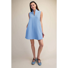 Mini Dress Stand Collar Slit V-Neck Sleeveless